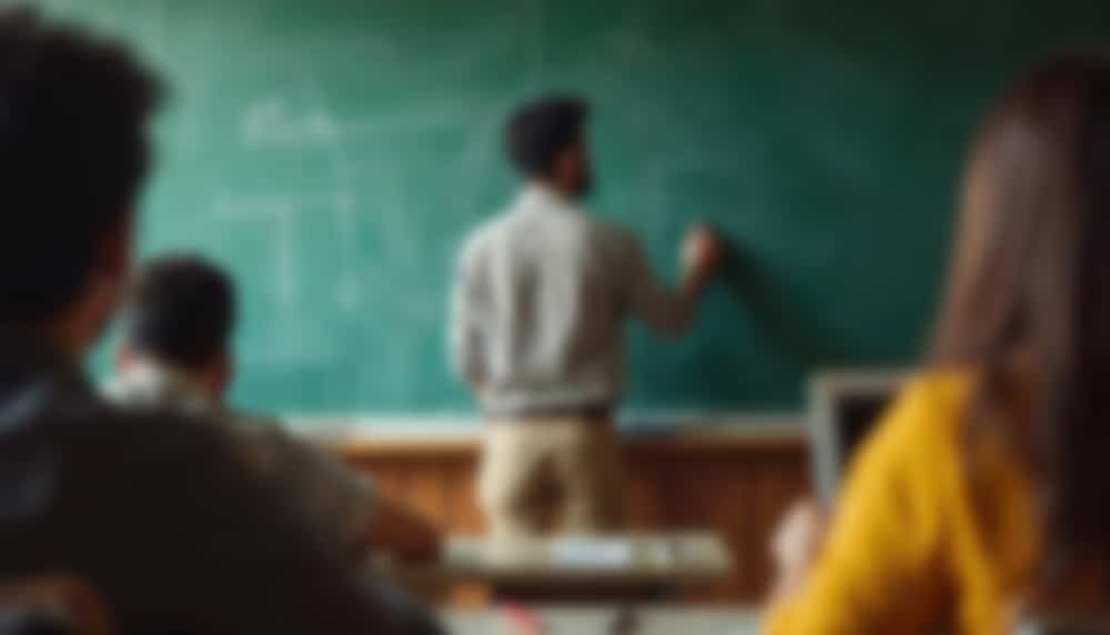 A,Blurred,Image,Of,A,Teacher,Writing,On,A,Blackboard